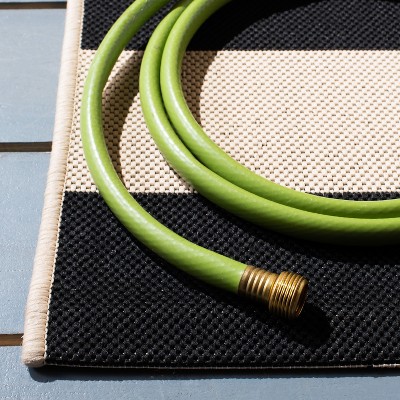 Beige and Black Striped Synthetic Rectangular Area Rug