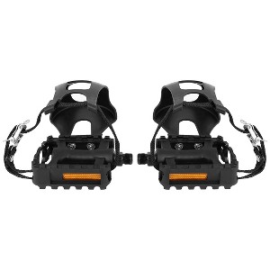 Unique Bargains Pair Road Mountain Bike Pedals with Toe Clips Foot Straps 5.71"x4.53"x3.54" 2 Pcs - 1 of 4