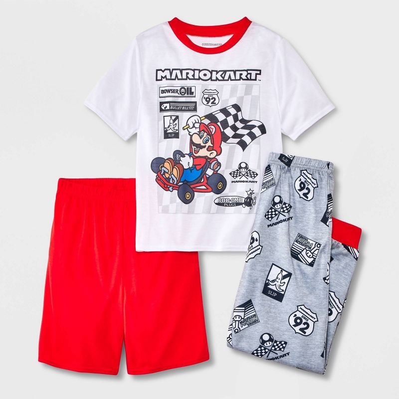 Boys' Super Mario 3pc Pajama Set - Red/White/Gray, 1 of 5