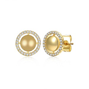 Guili 14K Yellow Gold-Plated Eternity Halo Medallion Stud Earrings with Sparkling Cubic Zirconia. A Radiant and Timeless Accessory for Any Style - 1 of 3