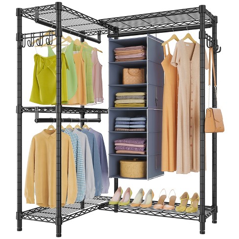 Aheaplus Clothes Rack Wardrobe Closet for Hanging Clothes Heavy Duty  Garment Rack, Large Corner L Shaped Closet System Organizers Walk-in Closet  for