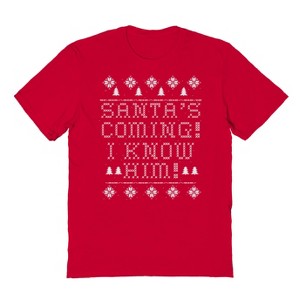Rerun Island Men's Christmas Santa Is Coming Short Sleeve Graphic Cotton T-shirt - 1 of 1