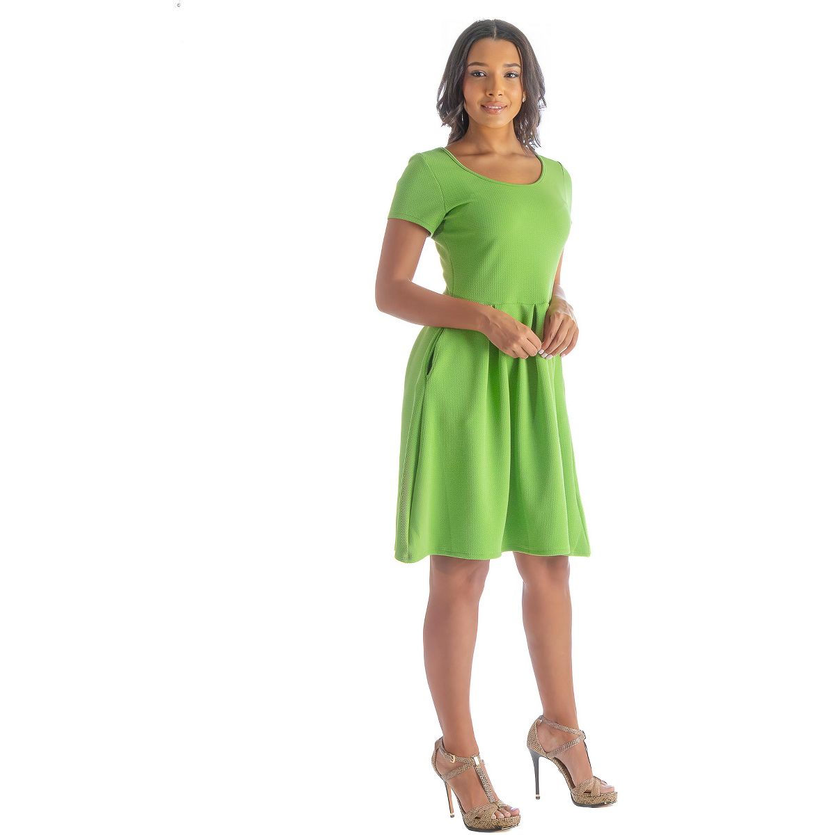 Womens Scoop Neck Short Sleeve Knee Length Pleated A-Line Pocket Dress - 24seven Comfort Apparel™ - thumbnail 7