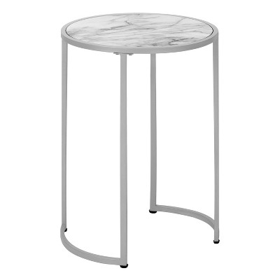 Monarch Specialties Accent Table Round Side End Nightstand Lamp Living Room Bedroom Metal Laminate Glossy White Chrome Contemporary Modern