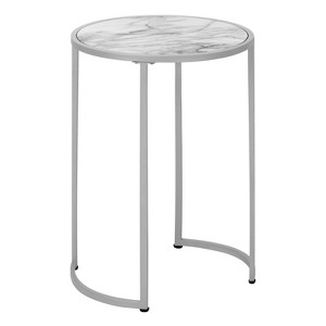 Monarch Specialties Accent Table Round Side End Nightstand Lamp Living Room Bedroom Metal Laminate Glossy White Chrome Contemporary Modern - 1 of 4