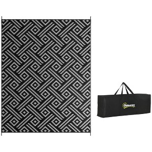 Outsunny RV Mat, Outdoor Patio Rug / Large Camping Carpet with Carrying Bag, Waterproof Plastic Straw, Reversible, Black & Gray Geometric - 1 of 4