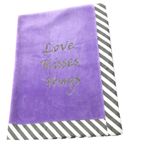 Bacati - Love Aztec Grey/Lilac Lilac Love Kisses Hugs Embroidered Blanket - image 1 of 4