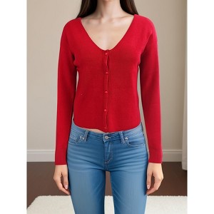Women's Button Down Crew Neck Long Sleeve Soft Knit Cardigan Sweaters - 1 of 1
