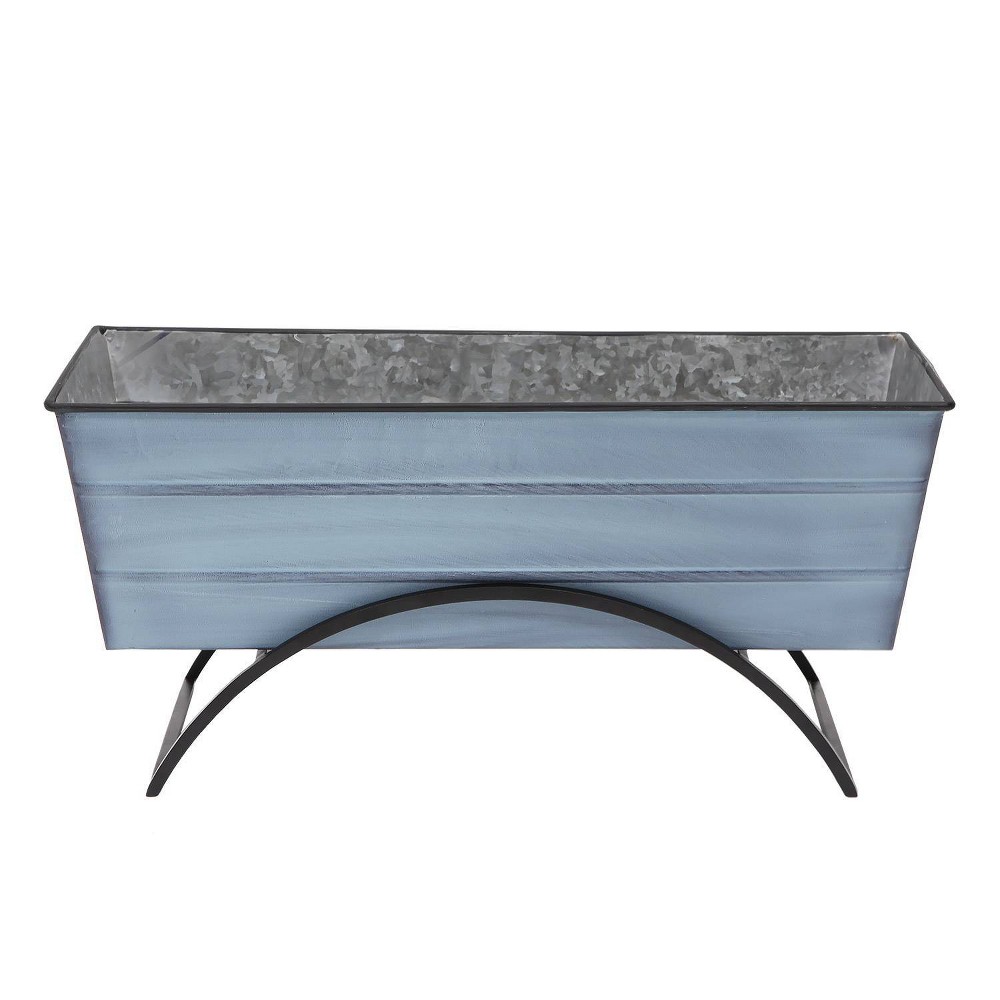 ACHLA Designs 24" Wide With Odette Stand Rectangular Steel Planter Boxes Blue: Galvanized, Outdoor Use, No Assembly Required
