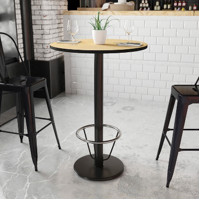Natural Laminate Round Bar Height Table with Black Metal Base