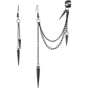 Silver Black Gothic Tassel Threader Earrings - Asymmetric Punk Drop Jewelry for Women, Halloween Gift - 1 of 4