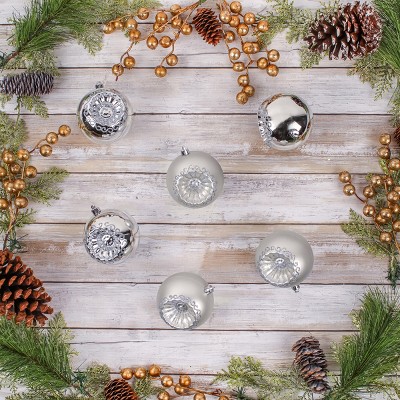 Silver Shatterproof Plastic Christmas Ornaments Set of 6