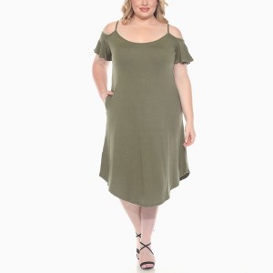 Plus Size Casual Scoop Neck Flutter Sleeve Knee Length Dress -White Mark - 1 of 4