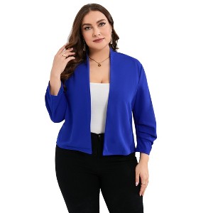 Women's Plus Size Blazer Shrugs Cardigan 3/4 Sleeve Open Front Office Cropped Blazers Jacket - 1 of 4