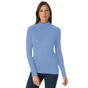 Jessica London Women's Plus Size Ribbed Cotton Turtleneck Sweater - 1 of 4