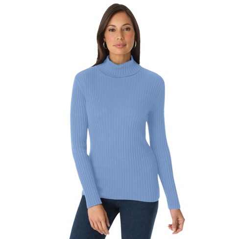 Jessica London Women's Plus Size Ribbed Cotton Turtleneck Sweater - 38/40,  Blue : Target