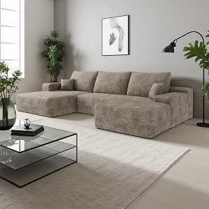 107" Cloud Plush Corduroy U-Shaped Sectional Sofa with Right Chaise & Ottoman - 1 of 4