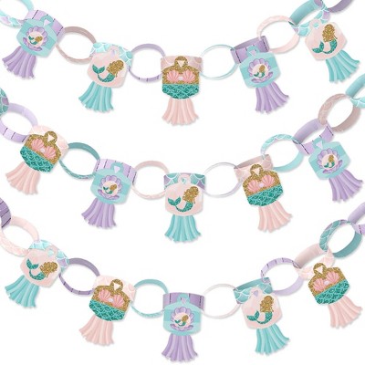 Big Dot of Happiness Let's Be Mermaids - 90 Chain Links and 30 Paper Tassels Decor Kit - Baby Shower or Birthday Party Paper Chains Garland - 21 feet