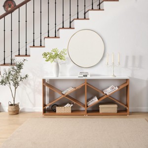 FURNIinspire Console Tables 70.9 Inch Farmhouse Console Table, Entryway Table X Shape Detachable Table with Storage, White, 11.8"*70.9"*31.5" - 1 of 4