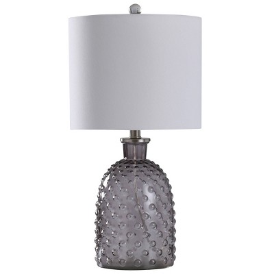 Smoke Glass Blistered Glass Table Lamp - StyleCraft: Linen Shade, UL Listed, 3-Way Rotary Switch