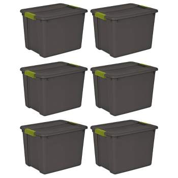 Sterilite Rectangular Plastic Latching Tote Storage Container with Indexed Lid and Green Molded Handles for Home Organization