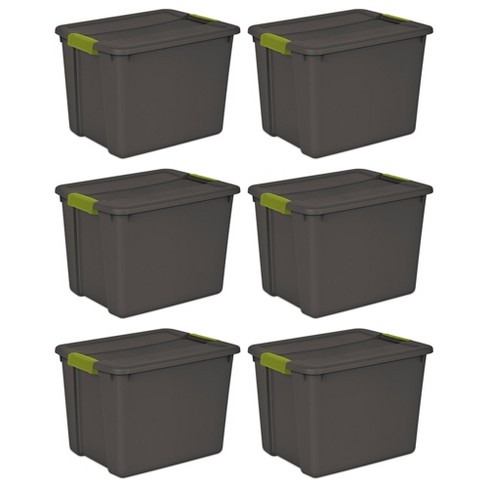  Sterilite 45 Gallon Heavy Duty Plastic Stackable Storage  Container Tote with Wheels and Latching Indexed Lid for Home Organization,  Gray, 12 Pack