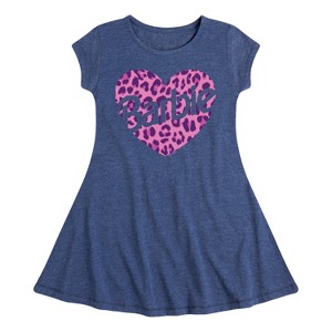Girls' - Barbie - Leopard Heart Fit & Flair Cap Sleeve Dress - 1 of 2