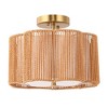 DORESshop 13 in. 3-Light Brown Rustic Semi Flush Mount with Handwoven Rattan Flower Shade, Boho Light for Living Room Bedroom - 4 of 4