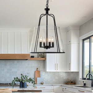 LLHZSY 16 1/5" Conical Glass Pendant Chandelier 4-Light Fixture for Dining Room Kitchen Island - 1 of 4