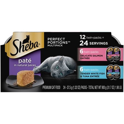 Sheba Perfect Portions Paté In Natural Juices Premium Wet Cat Food Salmon & White Fish Entrée - 2.6oz/12ct Variety Pack