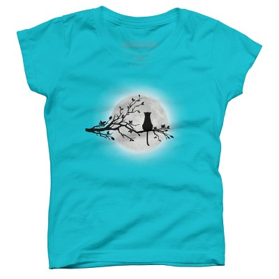 Girl's Design By Humans The Cat and The Moon By Maryedenoa T-Shirt