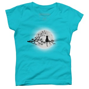 Girl's Design By Humans The Cat and The Moon By Maryedenoa T-Shirt - 1 of 3