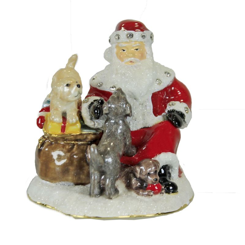 Hinged Trinket Box 2.75 In Santa With Puppies Box Christmas Dogs Presents Santa Figurines, 1 of 4