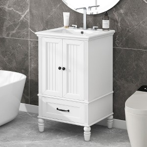 TOBILI 20" Bathroom Vanity with Sink, Bathroom Cabinet with Two Doors, Magnetic Door Stopper and Adiustable Foot Pads, A Drawer, White - 1 of 4