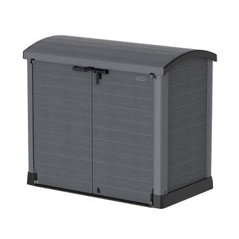 Duramax CedarGrain StoreAway 1200L Capacity Outdoor Deck and Garden Storage Box with Panel Doors & Arc Lid for Patios, Pool Areas, & Driveways, Grey