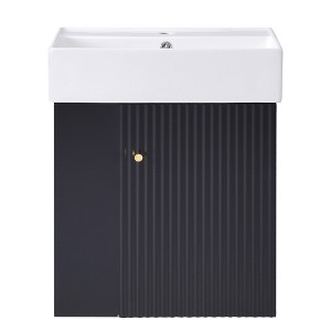 Vynxaria 21.6" Black Modern Floating Bathroom Storage Cabinet with Left side storage - 1 of 4