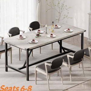 70.87 " Large Durable Farmhouse Dining Table w/ Wood Grain Engineered Panels & Sturdy Black Metal Legs Seats 6-8 - 1 of 4
