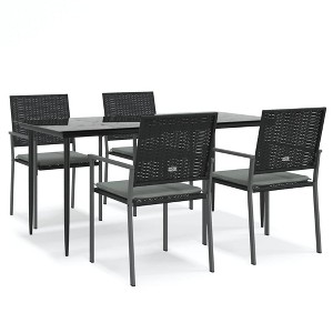 vidaXL Garden Dining Set Black Poly Rattan, Steel, Tempered Glass - 1 of 4