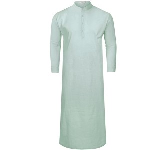 Men's Kaftan Robe Long Sleeve Thobe Button Down Henley Casual Side Split Gown Shirt - 1 of 4