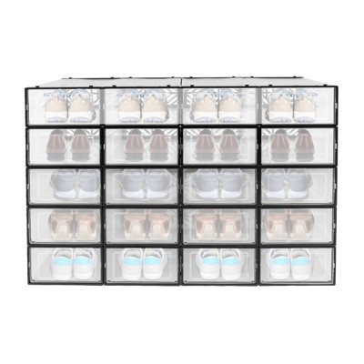 YIYIBYUS 20 Pieces Shoe Organizers Clear Stackable Shoe Container, Black