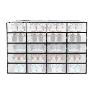 YIYIBYUS 20 Pieces Shoe Organizers Clear Stackable Shoe Container, Black - 1 of 4