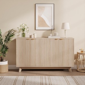 Walnut Fluted Cabinet with Storage Buffet Sideboard with Adjustable Shelves and Gold Handles for Living Room Entry and Kitchen Natural - 1 of 4