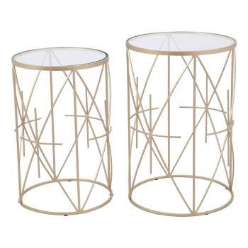Set of 2 Heritage Side Tables Clear/Gold - ZM Home