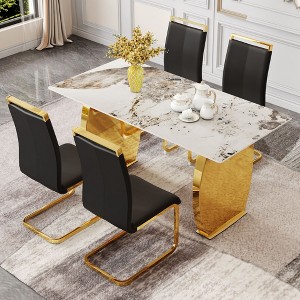 NicBex 5 PCS/7 PCS Dining Table Set with Rock Plate Tabletop and 4/6 PU Chairs for Kitchen/Apartment - 1 of 4