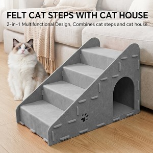 4-Step Felt Cat Stairs with Cat House, 2-in-1 Pet Steps for Sofa and ...