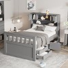 Platform Bed, Bed with Bookcase Headboard and Reversible Shelves, Storage Bed with 4 Storage Drawers, Wooden Frame Bed-Baofuwish - 2 of 4