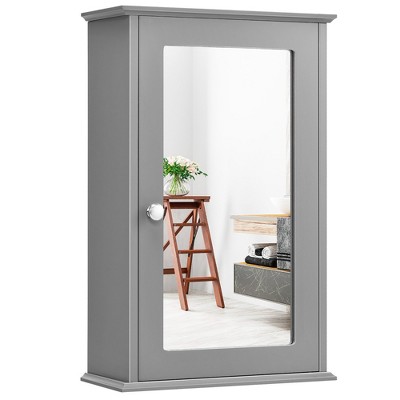 Costway Bathroom Wall Cabinet Single Mirror Door Cupboard Storage Medicine Cabinet Wood Shelf Grey\Brown