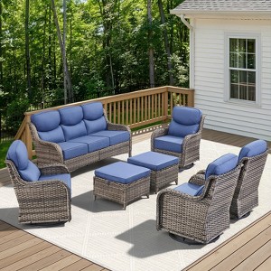 Belord Outdoor Furniture Set with 4 Swivel Chairs, 6-Inch Extra Thick Cushion High Back 7PCS Patio Furniture Set with Sofa Swivel Glider Chair Ottoman - 1 of 4