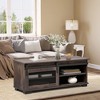 HOMCOM Farmhouse Coffee Table with Sliding Mesh Barn Door, Storage Cabinet, and Adjustable Shelves for Living Room, Dark Brown - 3 of 4