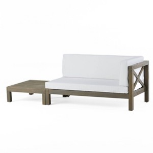 2pc Brava Outdoor Acacia Wood Right Arm Loveseat & Coffee Table Set with Removable Cushions - Christopher Knight Home - 1 of 4